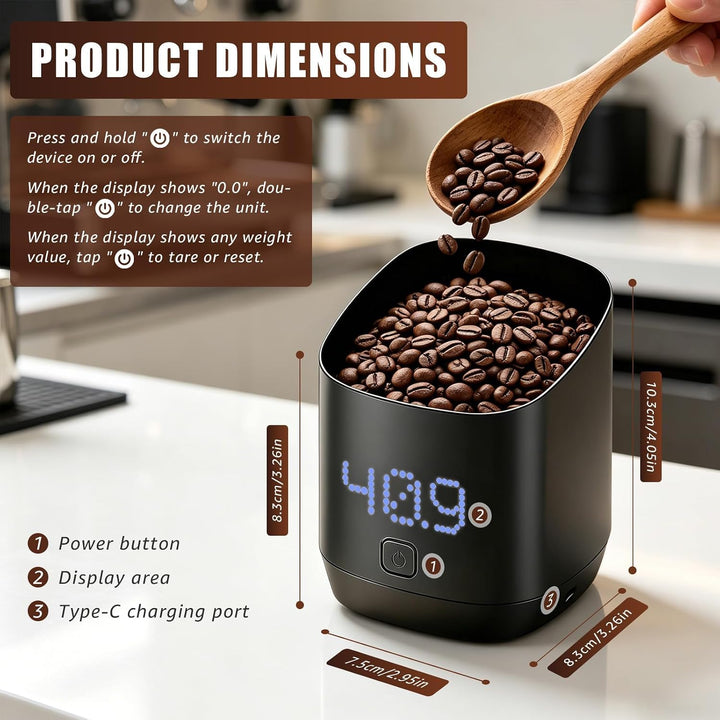 2-in-1 mit Kaffeewaage, digitale Mess-Tasse mit LED-Anzeige, Rechargeable USB-C(Noir)