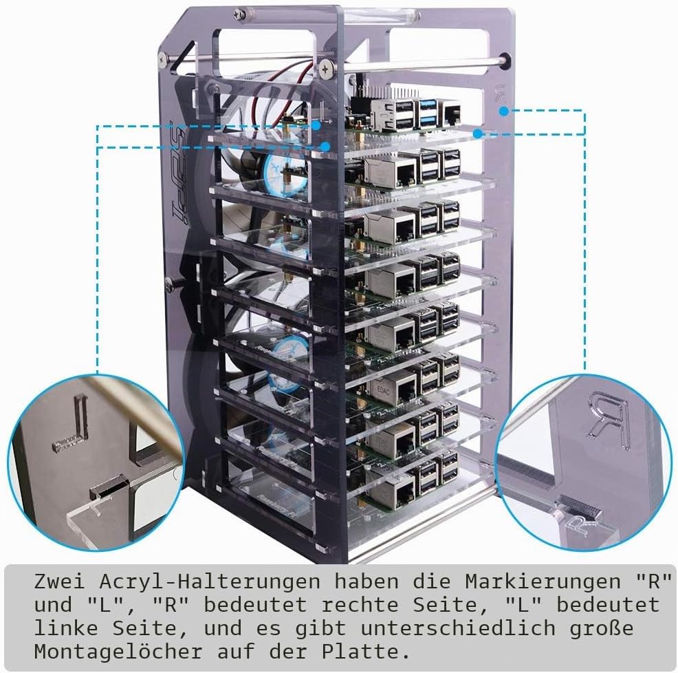 GeeekPi Raspberry Pi Cluster Gehäuse, Raspberry Pi Rack Gehäuse Stapelbares Gehäuse mit Lüfter 120 m