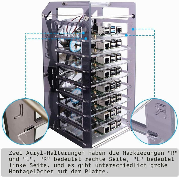 GeeekPi Raspberry Pi Cluster Gehäuse, Raspberry Pi Rack Gehäuse Stapelbares Gehäuse mit Lüfter 120 m