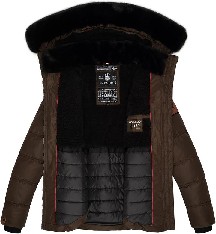 Navahoo Designer Damen Winter Jacke Steppjacke Winterjacke Stepp gesteppt B844 XS Braun, XS Braun