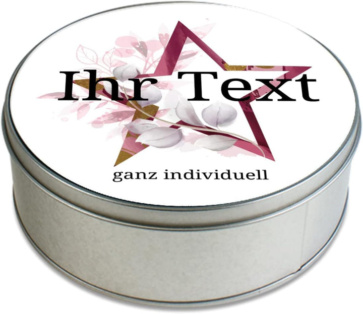 STEMPEL-FABRIK – personalisierbare runde Dose mit Name oder Wunschtext – Aquarell Motiv mit rotem St