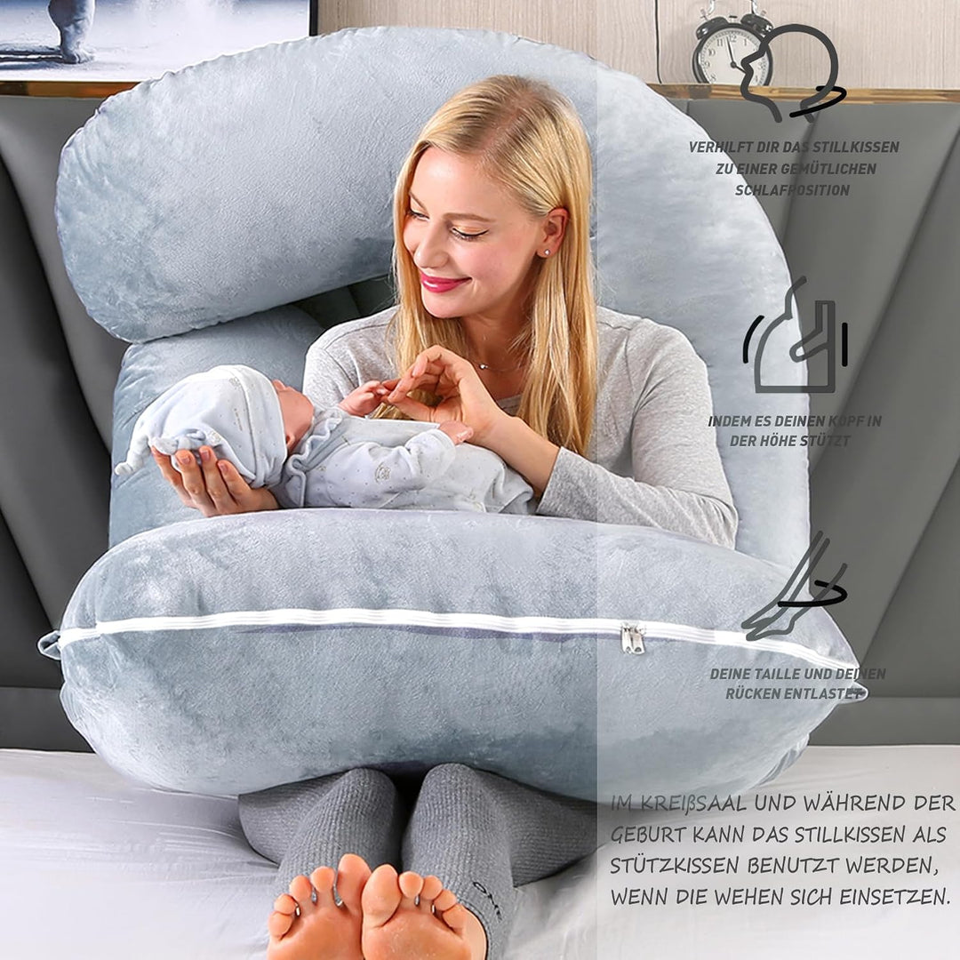 CALIYO Schwangerschaftskissen J Form,Stillkissen XXL-SeitenschläFerkissen mit Bezug,Pregnancy Pillow