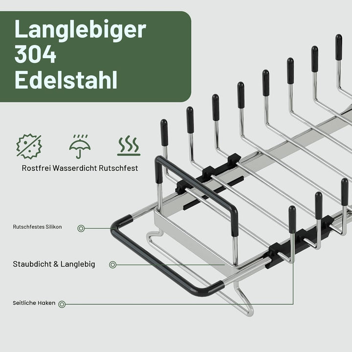Aufworld Erweiterbarer Geschirrtrockner aus 304 Edelstahl (rostfrei) – Mit Silikon-Abtropfschale &amp; B