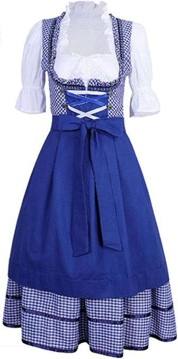 Generisch Damen Trachtenkleid Grün Trachtenrock Midi Samt Dirndlkleid Oktoberfest Outfit Damen Dirnd