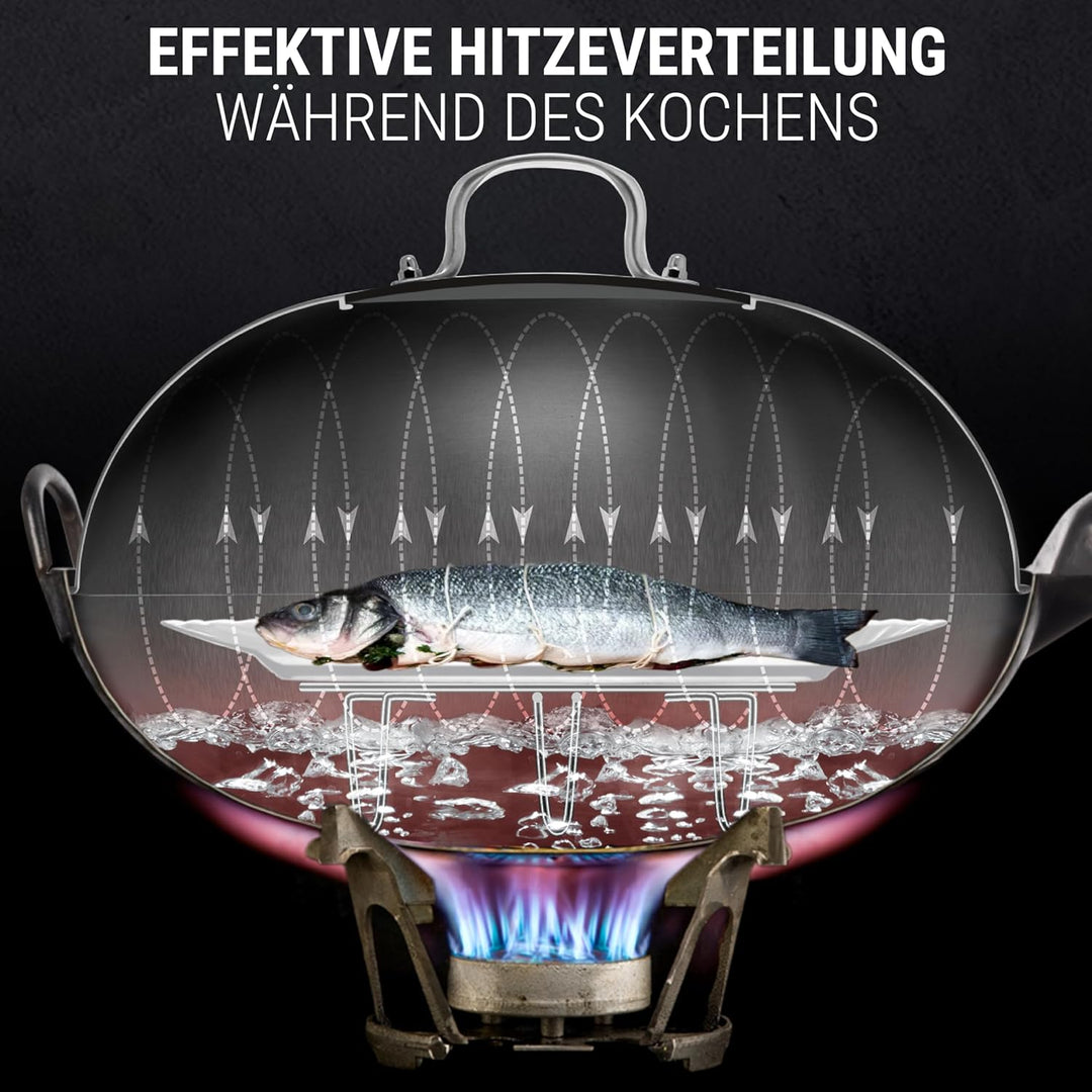 YOSUKATA Wokdeckel 13,6 Zoll Premium Edelstahl Wokabdeckung mit gehärtetem Glaseinsatz Dampflöcher u