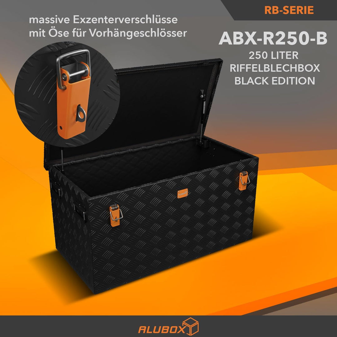Alubox STRONG - BLACK EDITION ABX-R250 Aluminium Transportkiste aus 3mm Riffelblech 250 Liter in sch