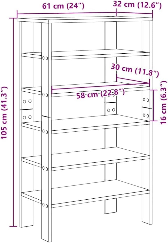 Schuhregal Sonoma-Eiche 61x32x105 cm Holzwerkstoff Stauraum Organizer Platzsparend für Flur und Diel