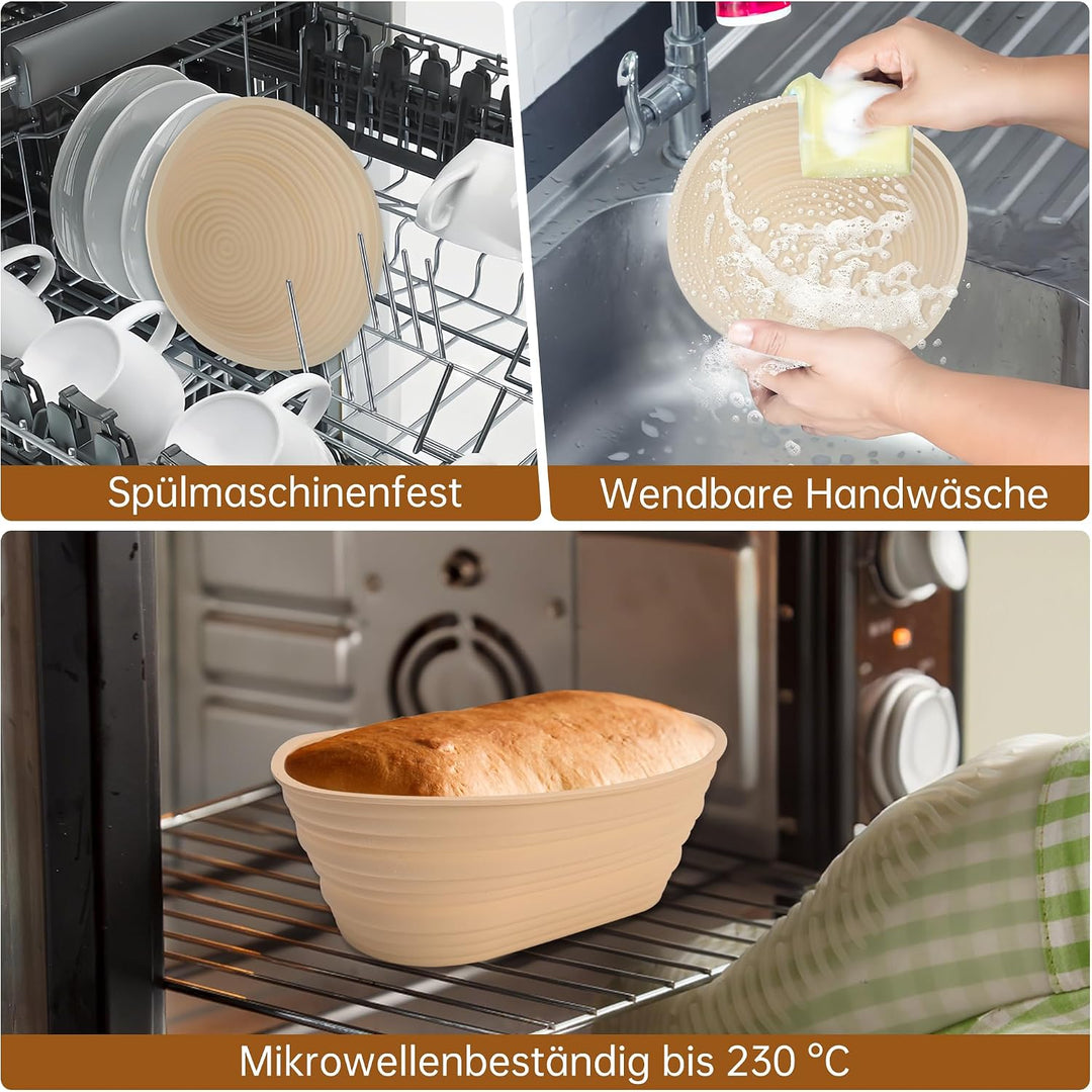 Silikon Gärkörbchen Set (2 Stück),Brotformen Oval &amp; Rund,BPA-frei, Leichtes Entformen &amp; Faltdesign,