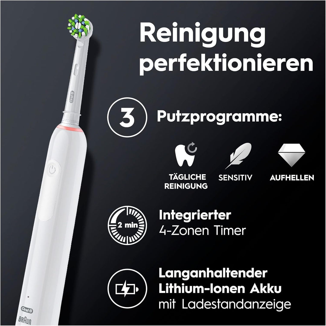Oral-B PRO 3 3000 Elektrische Zahnbürste/Electric Toothbrush, 2 CrossAction Aufsteckbürsten, mit 3 P