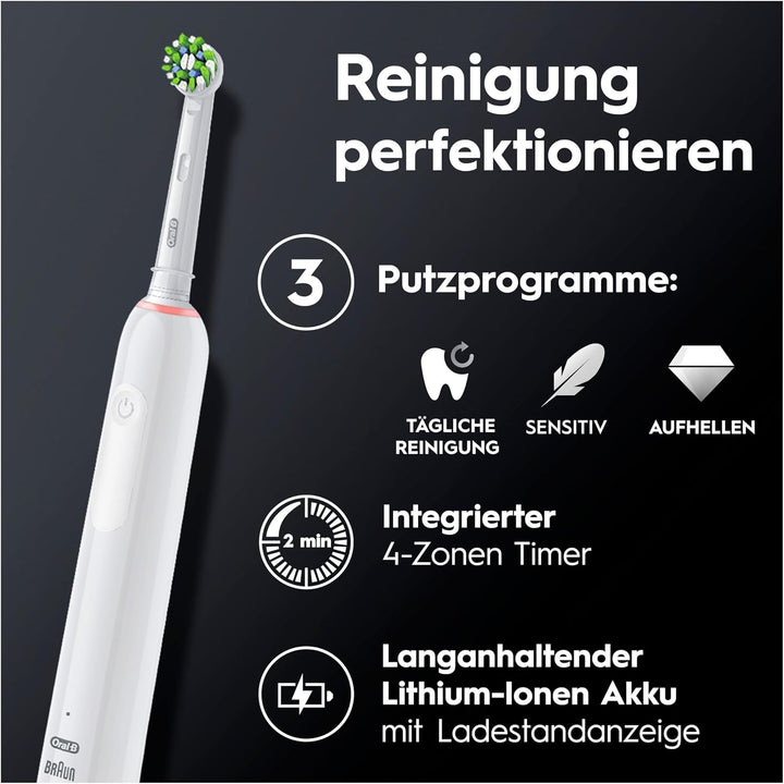 Oral-B PRO 3 3000 Elektrische Zahnbürste/Electric Toothbrush, 2 CrossAction Aufsteckbürsten, mit 3 P