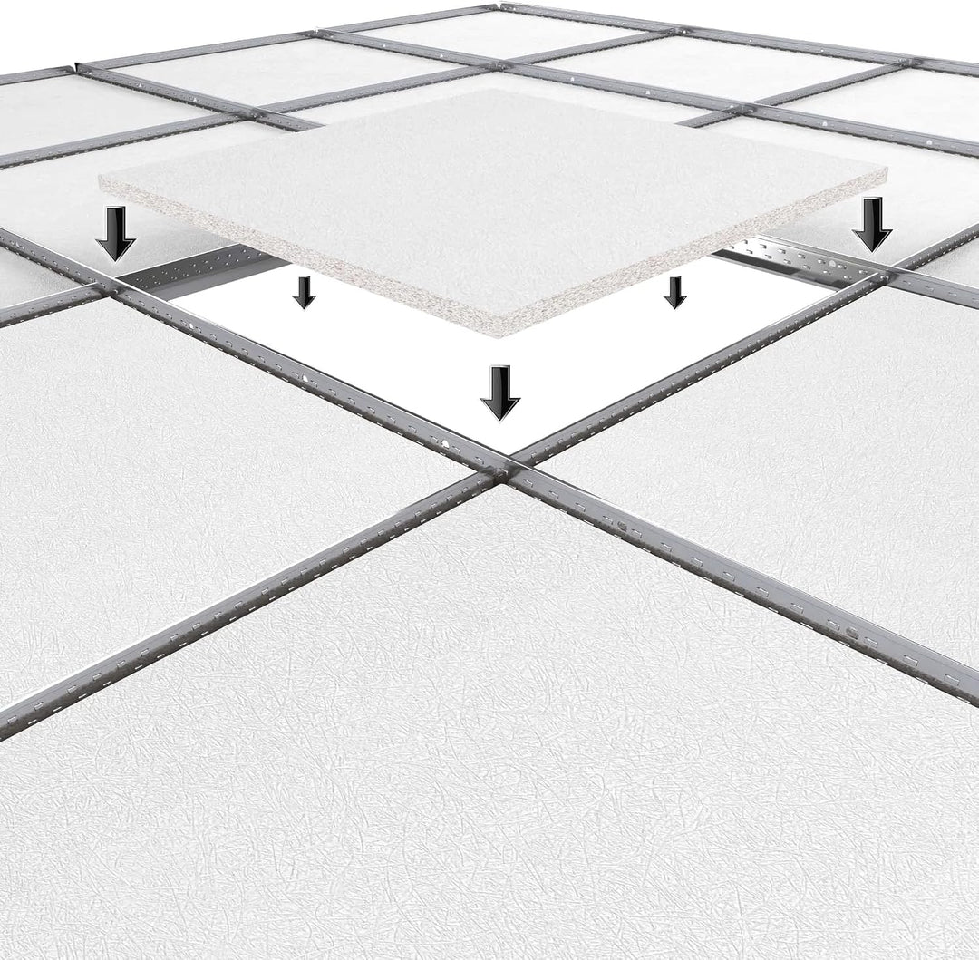 CALGARY | 10-er Set Deckenplatten | Weiss Deckenpaneele | 59,5 x 59,5 cm | Dicke 15 mm | Oberfläche: