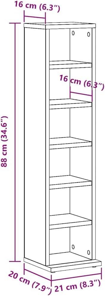 vidaXL CD-Regal Altholz-Optik 21x20x88 cm Holzwerkstoff