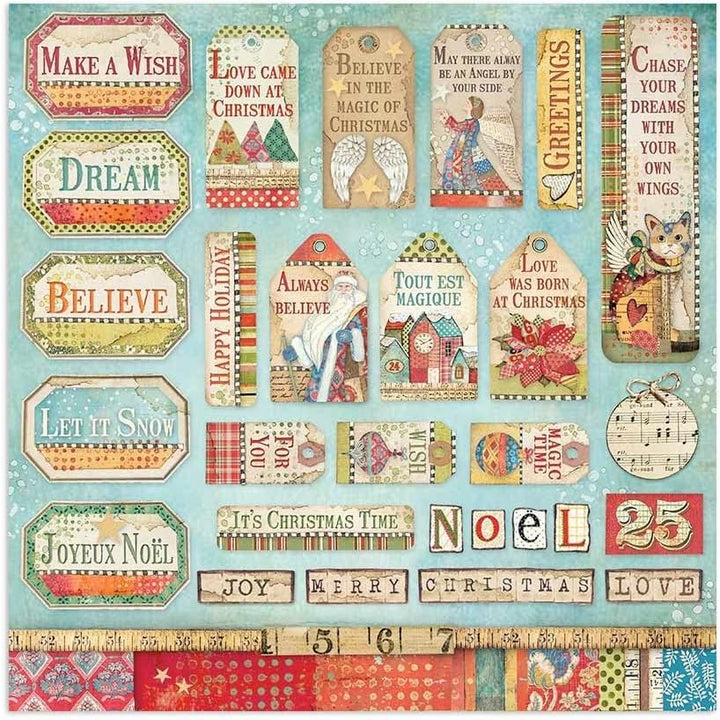 Stamperia SBBXS05 Extra Kleiner Block 10 Blätt-15.24x15.24 (6"x6") Double Face Christmas Patchwork,