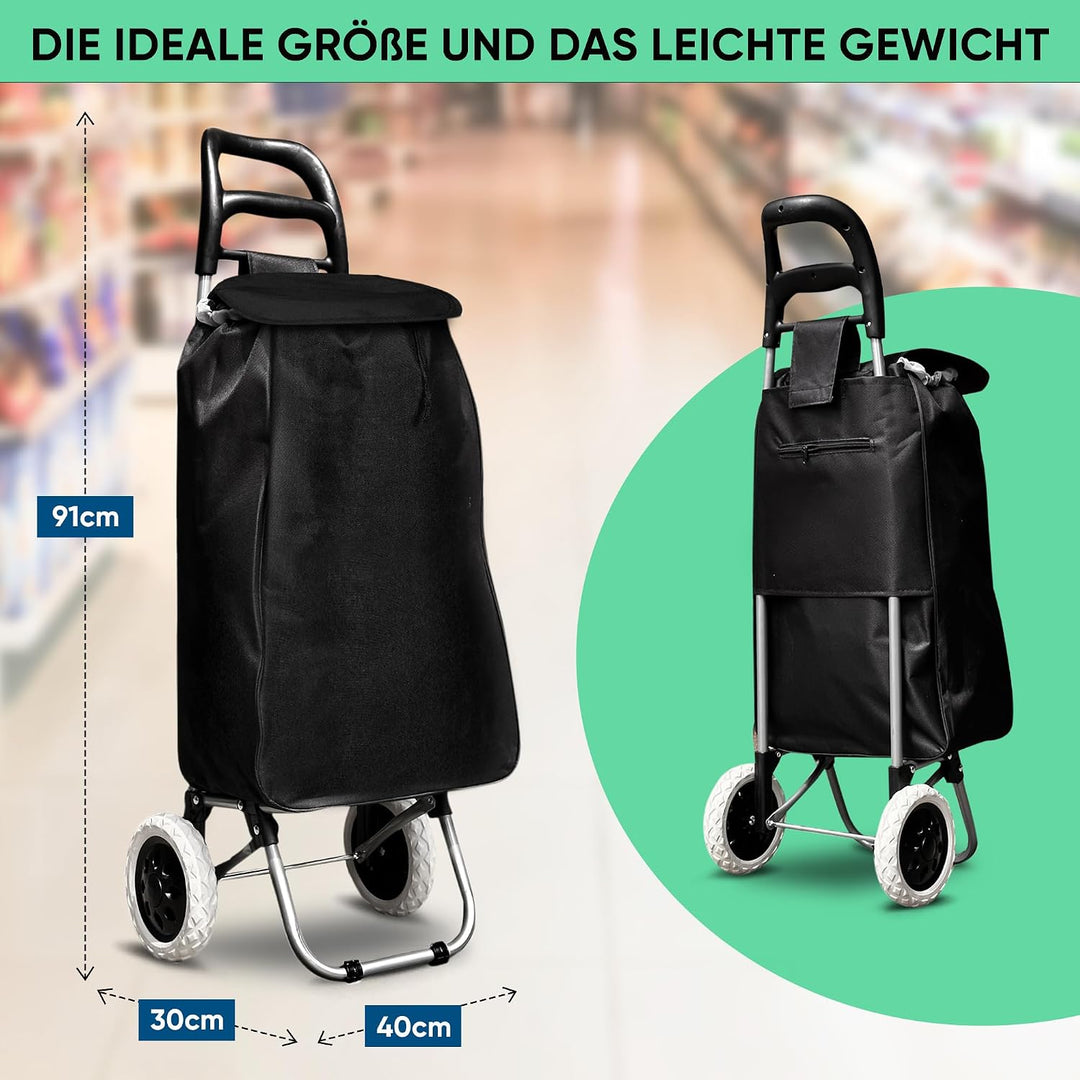 DS Lux Hocheffizienter Einkaufstrolley - 40 Liter Kapazität, 25 kg Belastbar, Verschliessbare Reissv