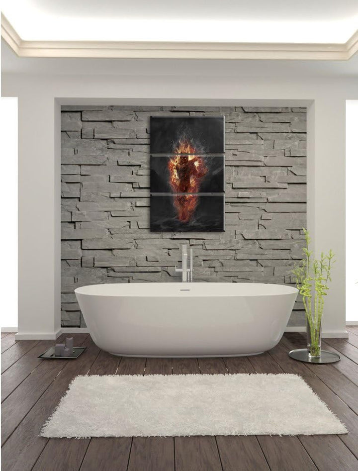 Pixxprint Verdunkelter Dämon des Feuers als Leinwandbild/Grösse: 3 Teilig (120x80 cm) cm/Wandbild/Ku