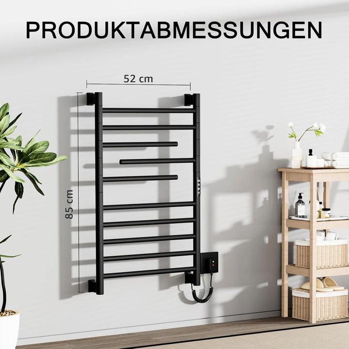 Handtuchheizkörper Elektrisch, 180°Drehung Handtuchwärmer 85 × 52cm, Schwarz Handtuchheizkörper mit