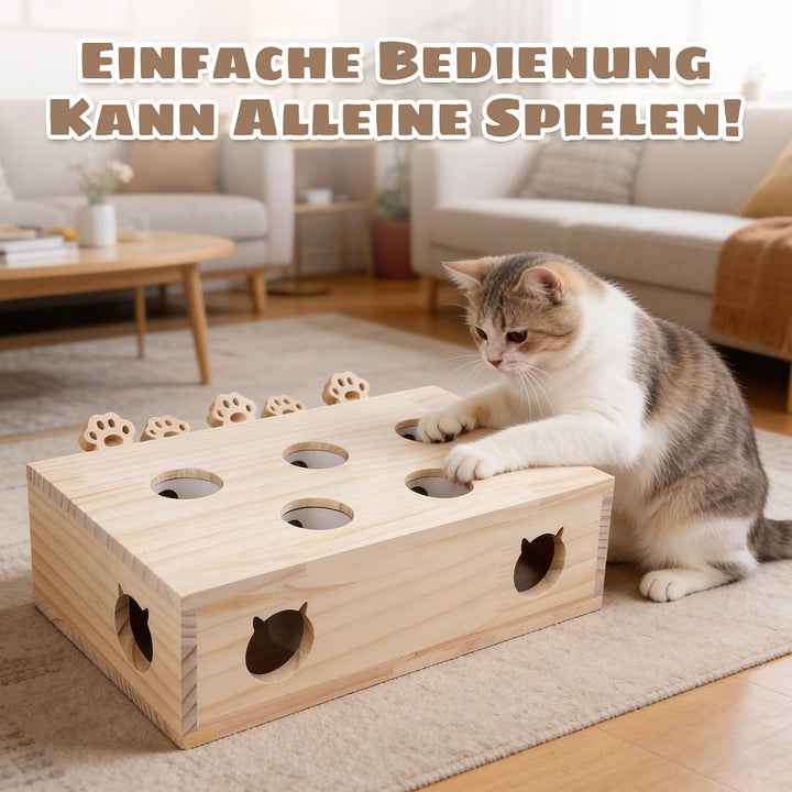 Interaktives Katzenspielzeug Holz Spielzeug, Katzenspielzeug Selbstbeschäftigung Puzzle Box mit Spie