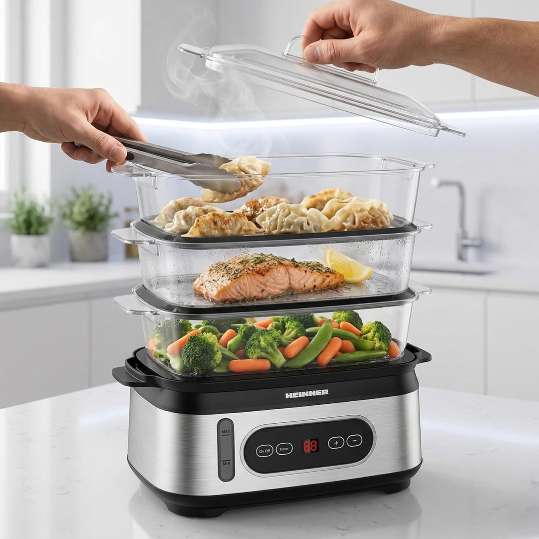Steamer ONE STEAM HSA-D950SS Multicooker/Dampfgarer mit LED-Display, 950 W Leistung, 9 L Gesamtgarra