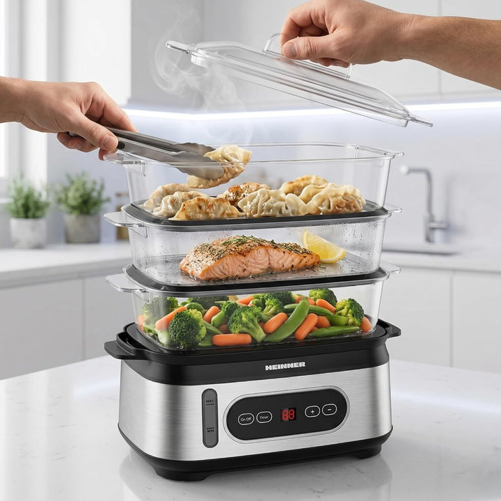 Steamer ONE STEAM HSA-D950SS Multicooker/Dampfgarer mit LED-Display, 950 W Leistung, 9 L Gesamtgarra