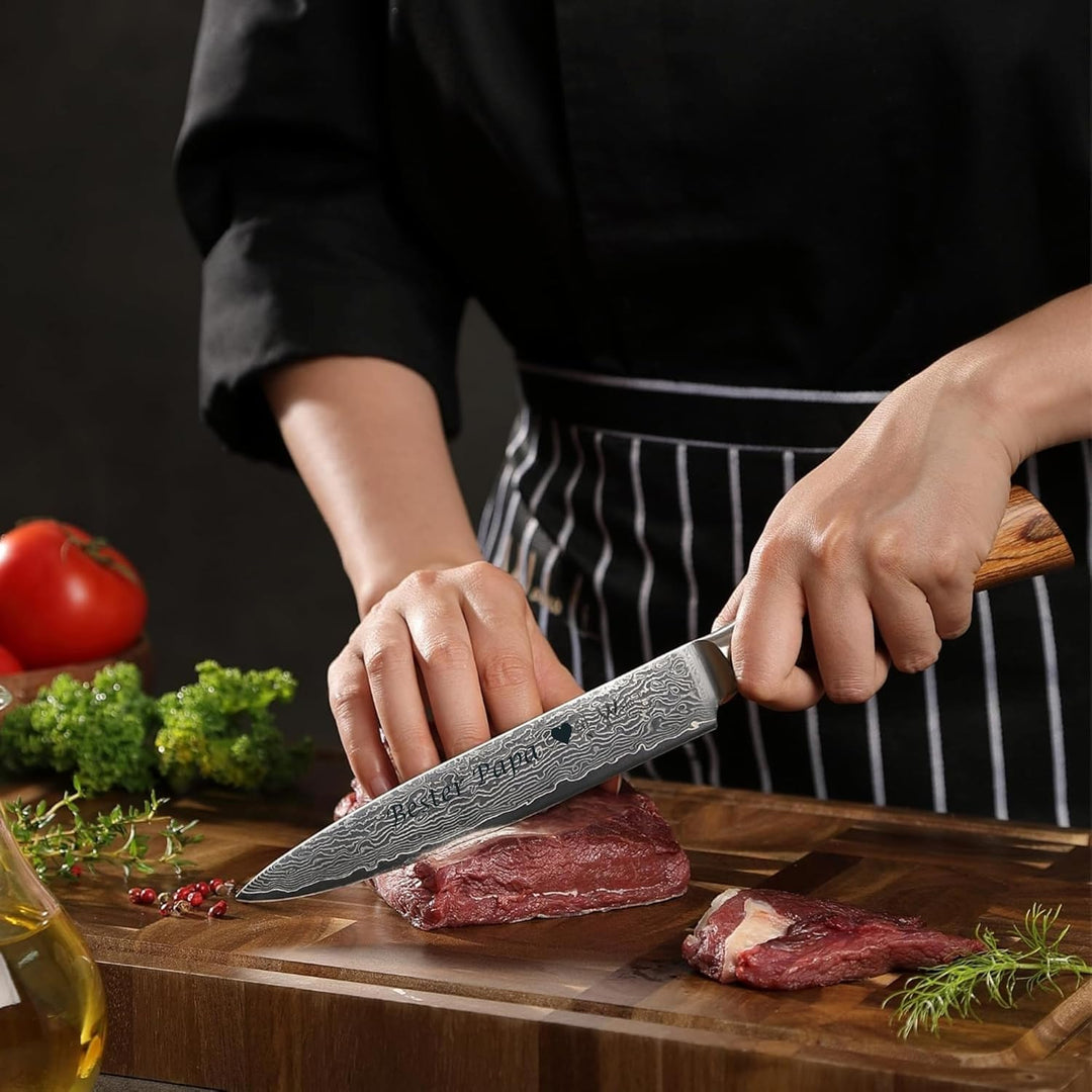 Wakoli EDIB Pro Damast Fleischmesser mit Gravur – Personalisiertes Tranchiermesser, 17cm Klinge aus
