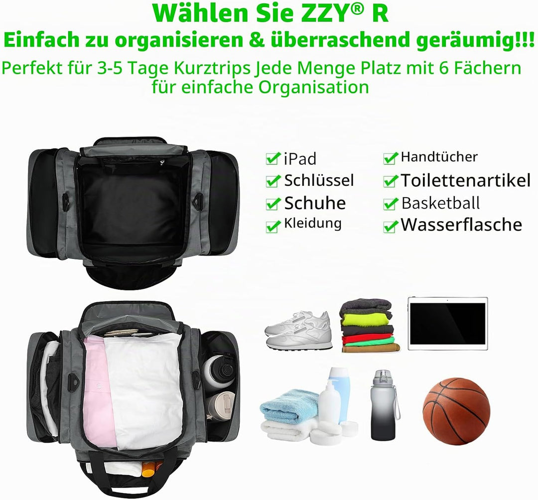 Sporttasche Reisetasche Fitness Tasche mit Schultergurt Wochenendtasche für Damen und Herren (Grau,