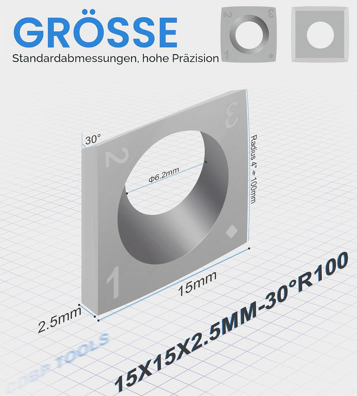 CDBP HM Vorschneid-Wendeplatten 15x15x2,5mm mit R100 Radius Schneidekante für Schaftfräser-Fräswerkz