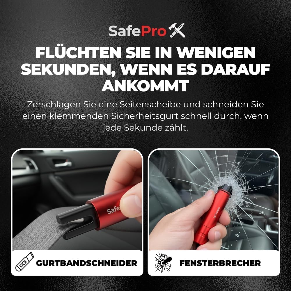 Notfallhammer Auto mit Gurtschneider - Lebensrettender Kompakt Federkörner Glasbrecher - Sicherheit