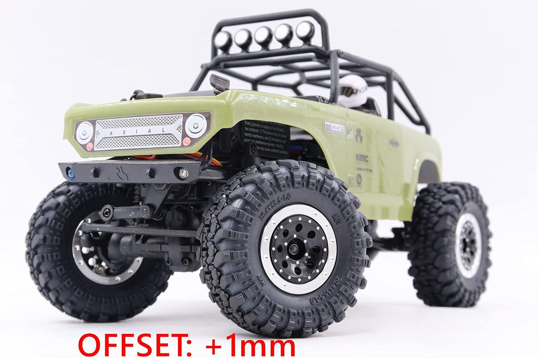 hobbysoul Einstellbare Offset 1,0 RC Räder Felgen Silber Schwarz &amp; 1/24 Reifen, schwere 1,0 Beadlock