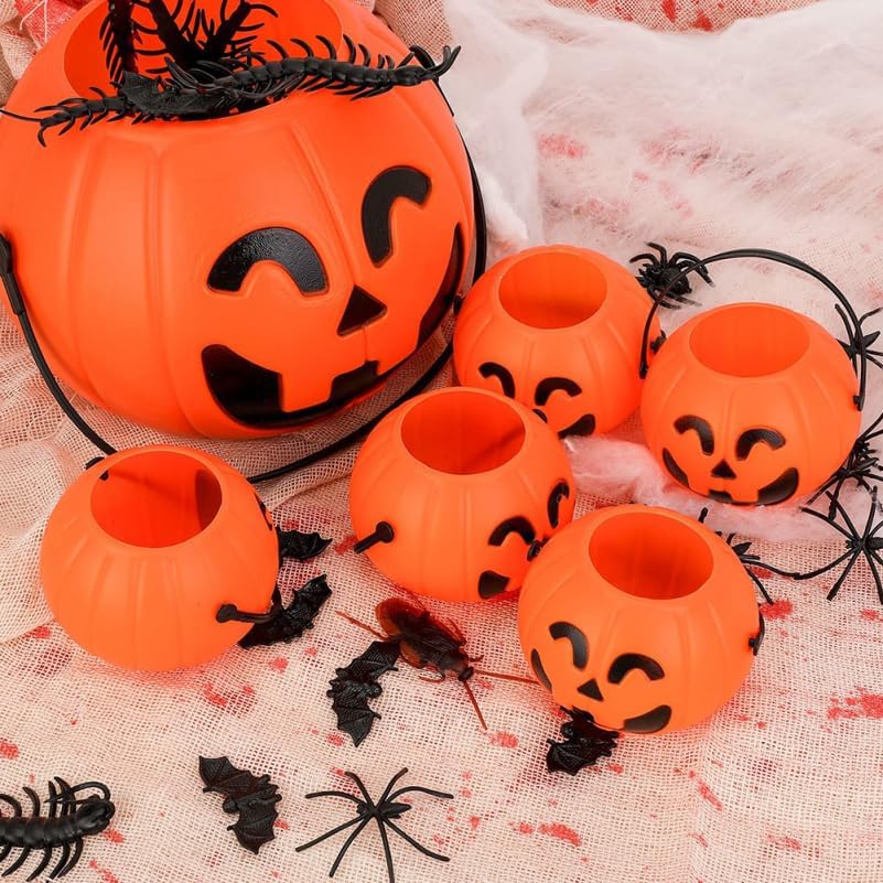 BESTOYARD 6 Stück Halloween Süssigkeiten Eimer mit Griff Kürbis Design Behälter Dekoration für Hallo
