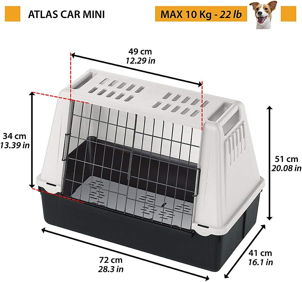 Ferplast Autotransportbox für Hunde ATLAS CAR MINI mit Lüftungsgitter, Drainagematte enthalten 72 X