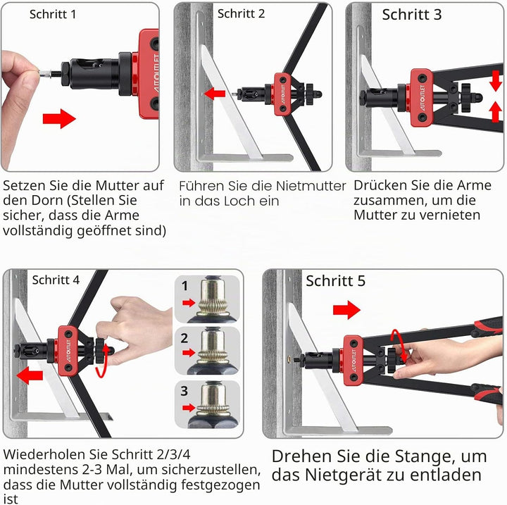 AUTOUTLET Nietmutternzange Set, 14" Profi Nietzangen Nietmutterzange mit 6 Austauschbare Dorne M3 M4