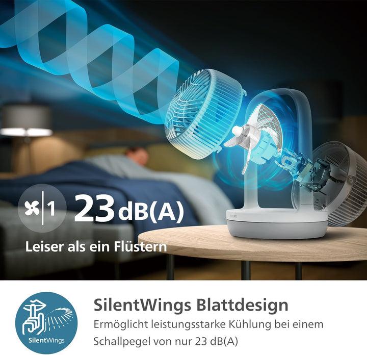 Philips Tischventilator Serie 2000. Stark &amp; superleise mit SilentWings Technologie. 23 dB. Luftumwäl
