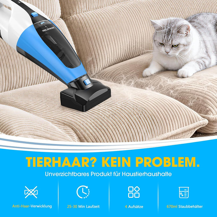 Kabelloser Tierhaar Handstaubsauger mit Doppelmotor, HEPA Filter Blau, Blau