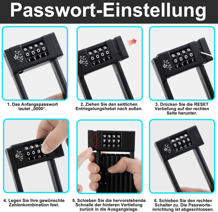 Faltschloss für Fahrräder, Robustes Klappbares Schloss Schwarz, 120cm, Schwarz, 120cm