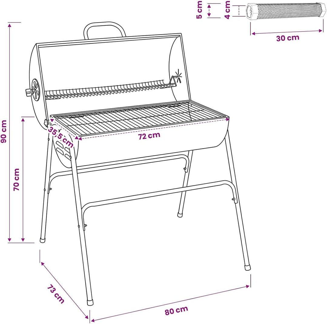vidaXL Fassgrill mit 2 Kochrosten 3 STK. 80 x 73 x 90 cm Metall