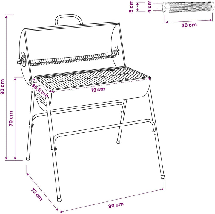 vidaXL Fassgrill mit 2 Kochrosten 3 STK. 80 x 73 x 90 cm Metall