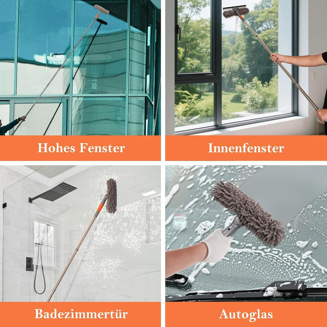 Terafeels 280cm Teleskop Fensterwischer Abzieher Set, 2 in 1 Teleskopstange Fensterreinigung ür Inne
