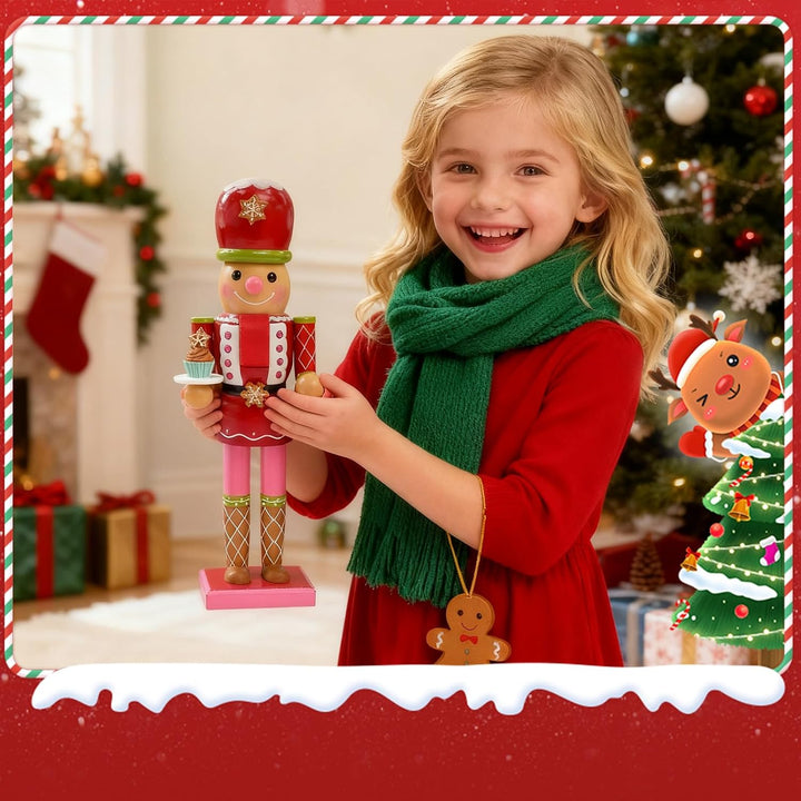 35 cm Holz-Cookie-Frauen-Nussknacker-Soldat-Weihnachtsdekorationen, grosse Weihnachts-Nussknacker-Fi