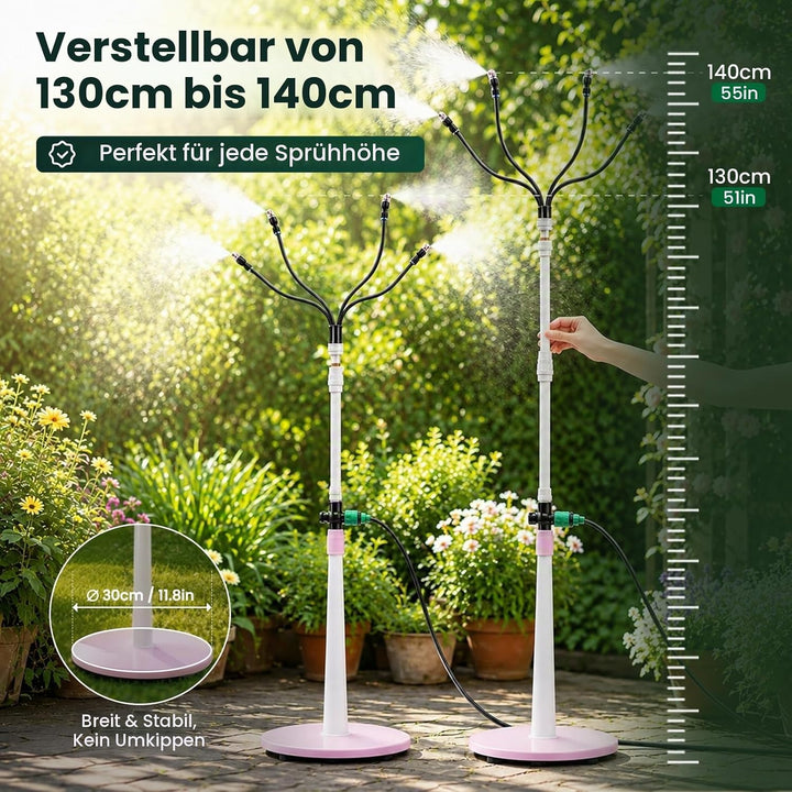 360° Drehbarer Sprühnebel Terrasse Stehend mit 4 Düsen Einstellbare Höhe | Tragbarer Wassernebel - S