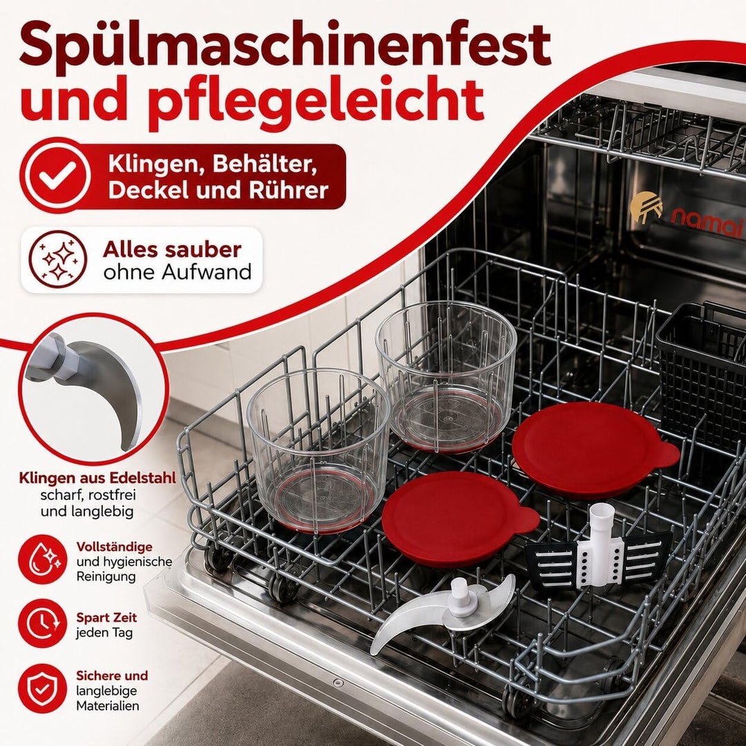 NAMAI – Zwiebelhacker Mit 5 Klingen, 2 Behältern und Mixer