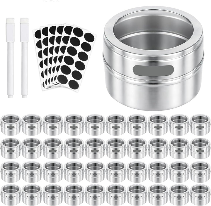 36 Stück Gewürzdosen Magnetisch 89ml / 3oz Gewürzstreuer aus Edelstahl, Magnetische Gewürzbehälter R