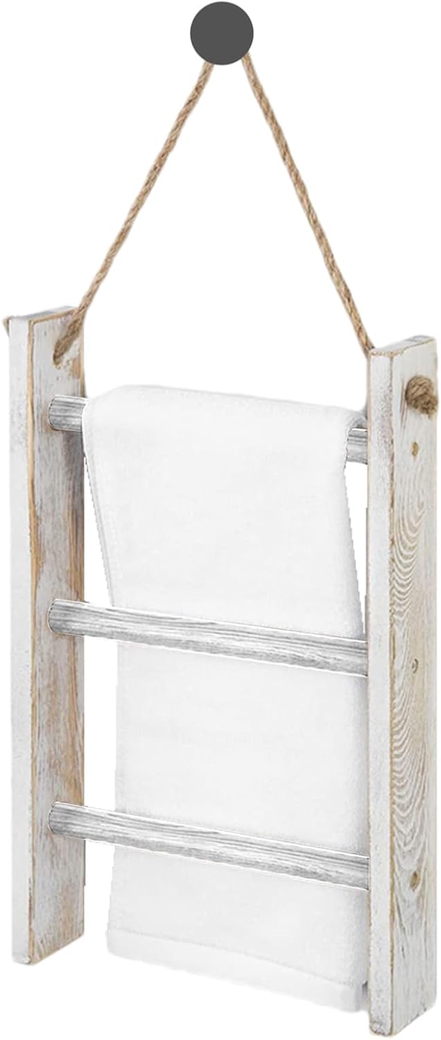 Leiter für Decken, 3-stöckiger Handtuchhalter, Wandmontage, Handtuchleiter mit Seil, dekorativ, Bade