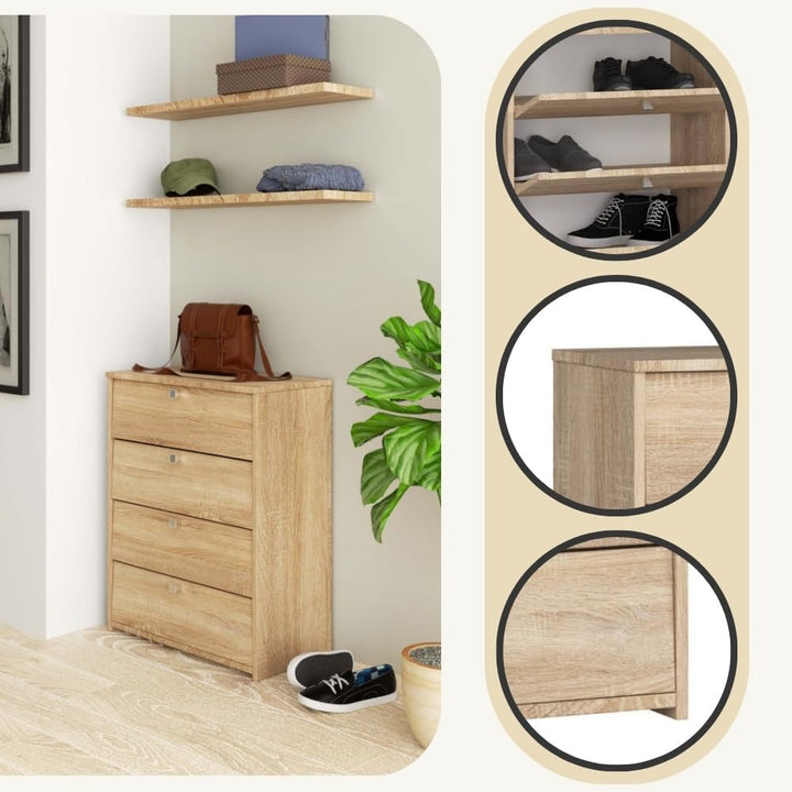 AKORD Schuhschrank mit 4 Schuhregalen und 4 Klapptüren | Schuhkipper | Schuhregal geschlossen | Schu