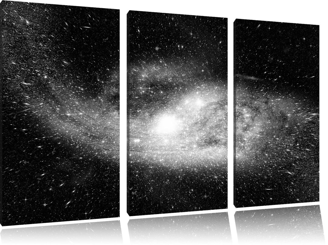 Pixxprint Ferne Galaxie im Sternenstaub Kunst B&amp;W 3-Teiler Leinwandbild 120x80 Bild auf Leinwand