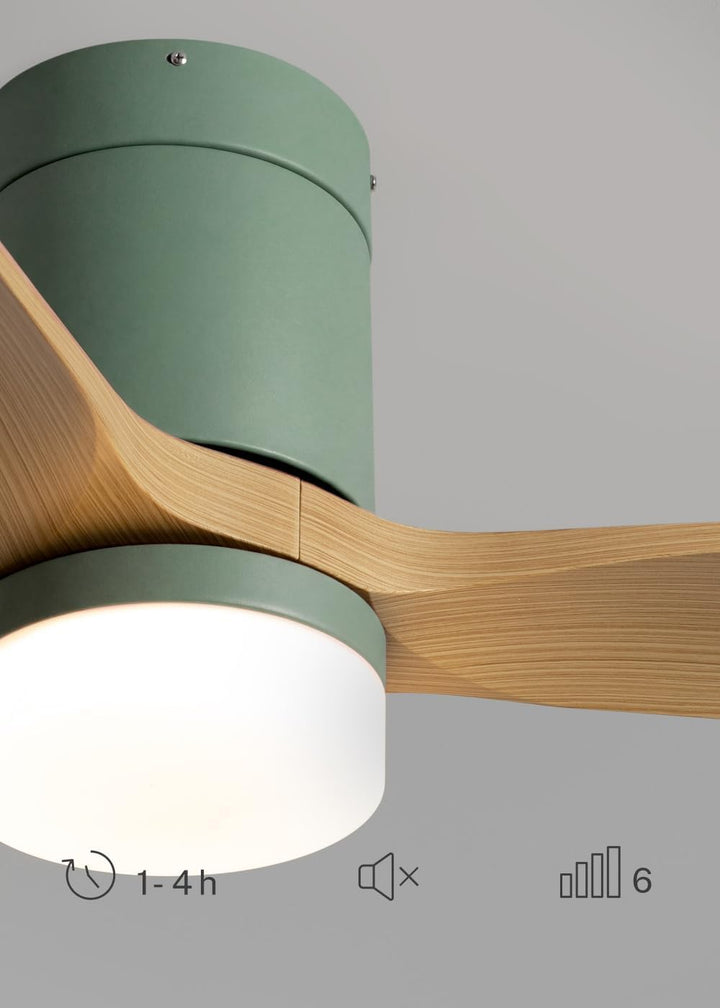 CREATE / WINDCALM S/Deckenventilator ABS Salbeigrün Hellesholzflügel mit Beleuchtung, Fernbedienung