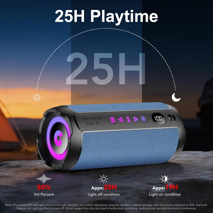 Bluetooth Lautsprecher mit Licht, Bluetooth 5.4 Musikbox,25W Dual Lautsprecher, LED Anzeige &amp; 25 Std
