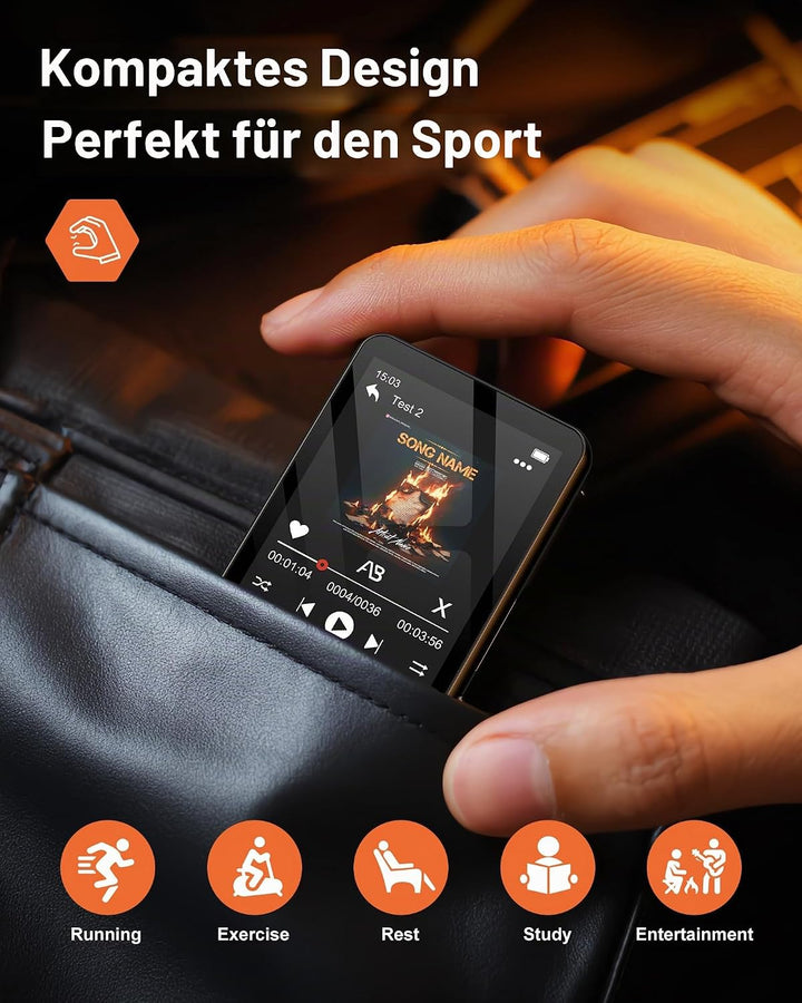 MP3 Player Bluetooth 5.4 mit 2,4 Zoll Touchscreen Schwarz 64GB, Schwarz 64GB