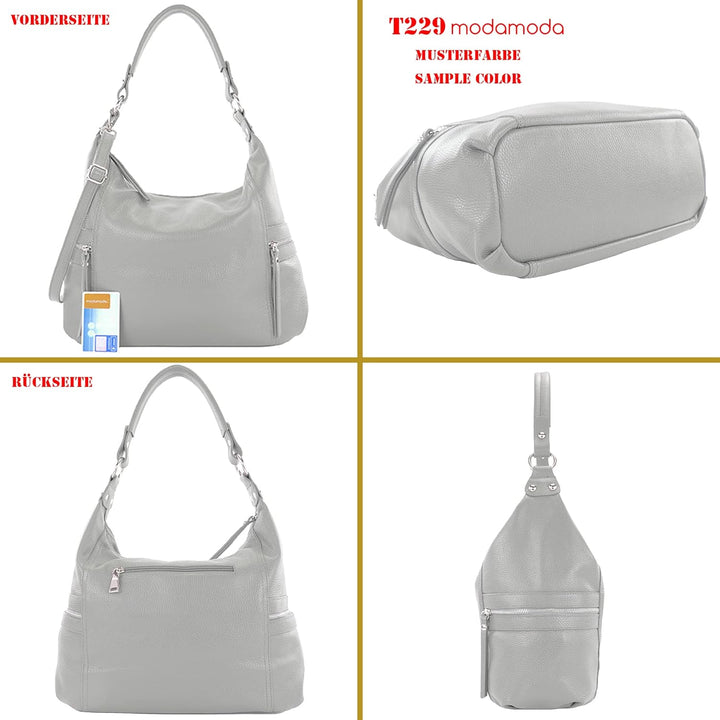 modamoda de - T229 - ital Schultertasche Shopper aus Leder Flaschengrün, Flaschengrün
