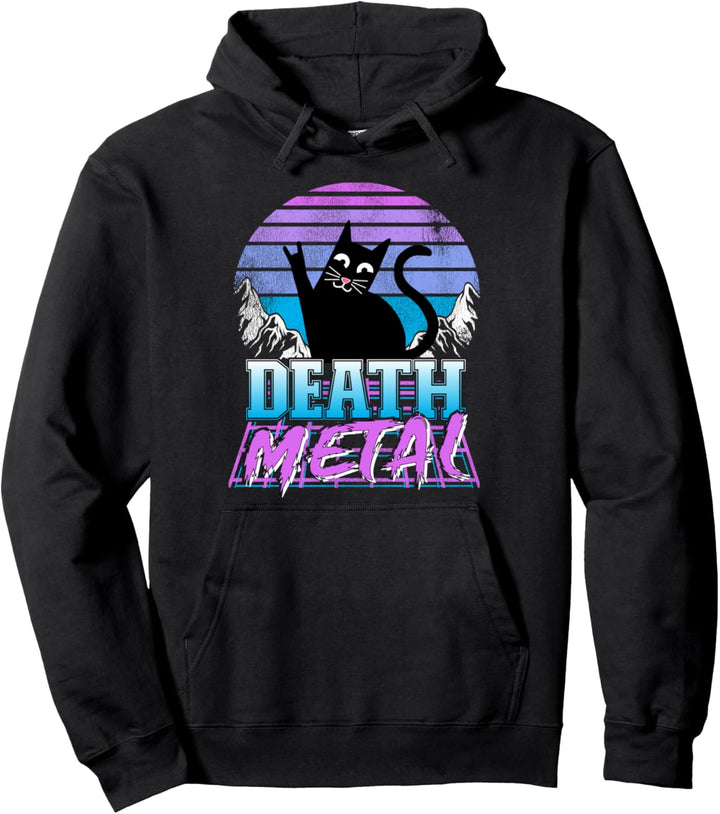 Retrowave Pastell Gothic Katze 80er Jahre Synthwave Retro Death Metal Pullover Hoodie