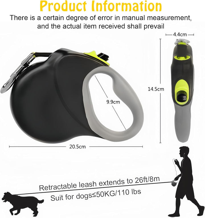 VIYETY 8m Stretch-Hunddeleine: Nylon Doppel-Hundleine, robuste Automatik Hundeleine für mittel/gross